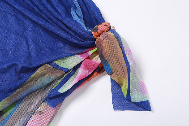 Ladies Fashion Mesh Print Tie Irregular