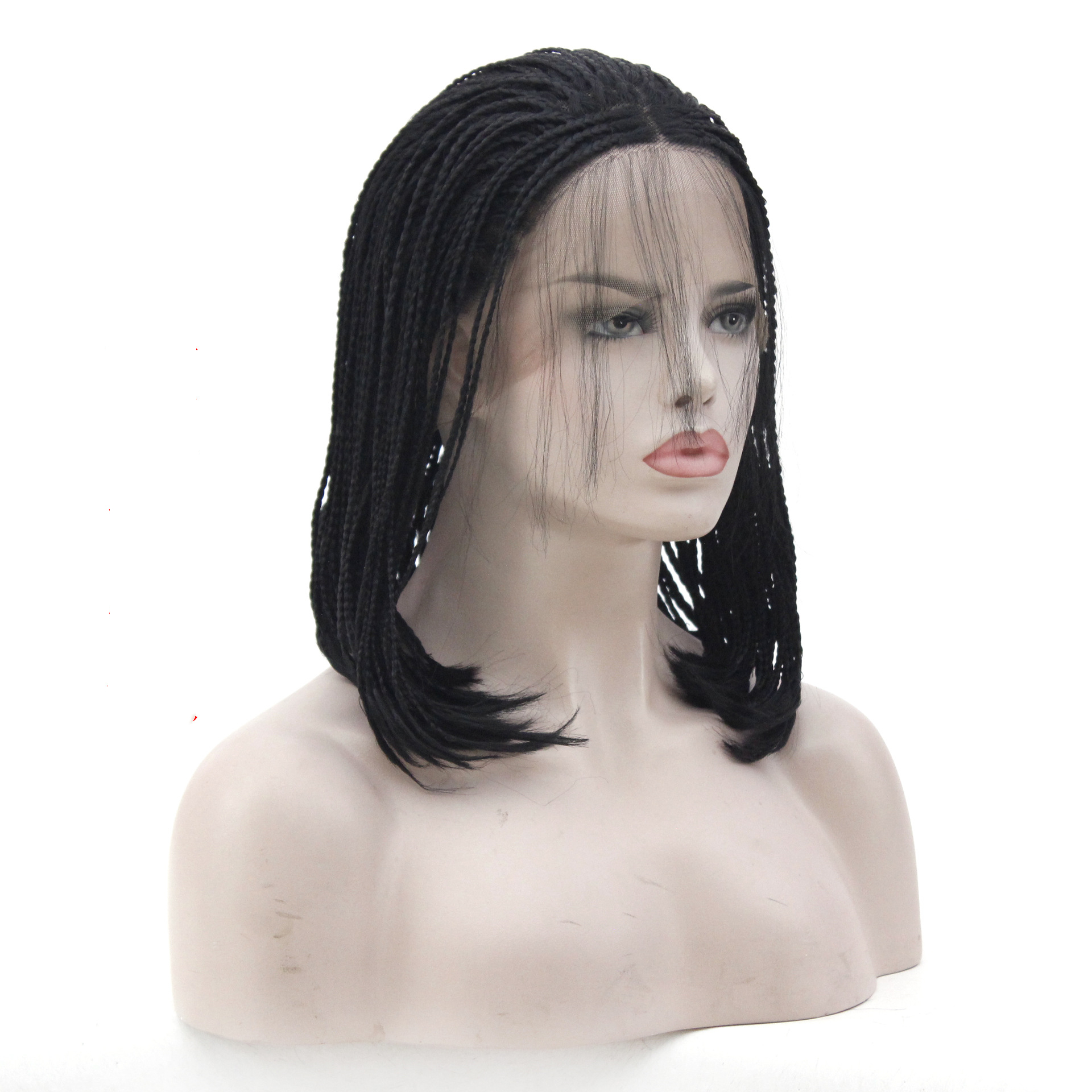 African Chemical Fiber Wig, Front Lace 3-strand Pigtail Headgear — view 3