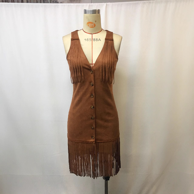 Sexy Deep V Strapless Tassel Slim Dress