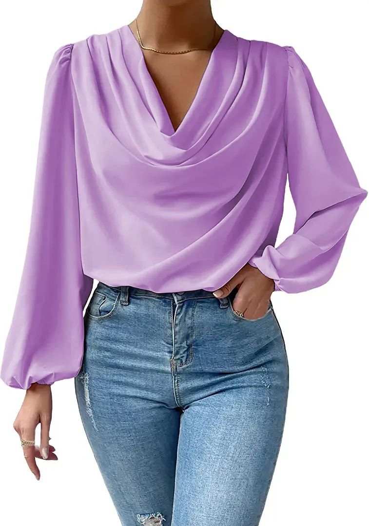 Chiffon Long-sleeved Shirt Loose V-neck Top T-shirt Women's Clothing - Purple