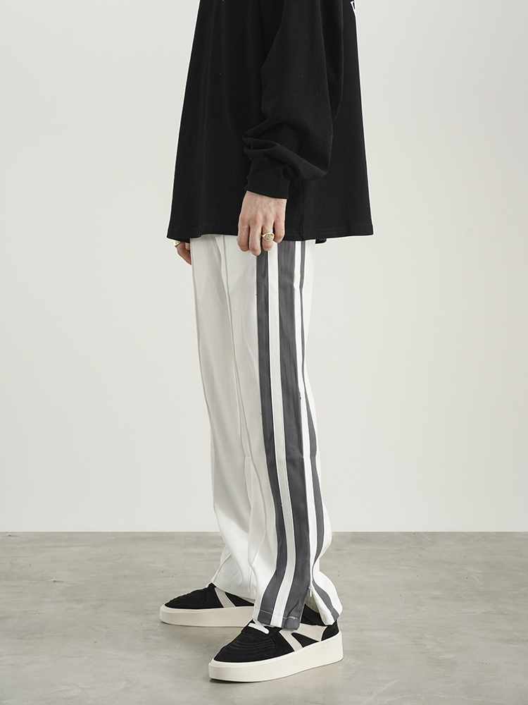 Striped Zipper Slit Straight-leg Sweatpants