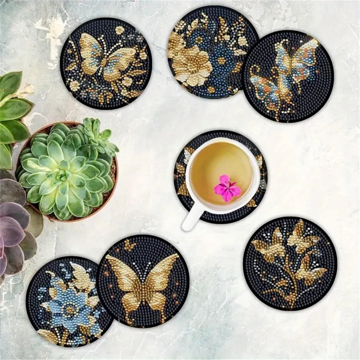 Diamond Art Drawing Coaster With Bracket, DIY Butterfly Pattern Diamond Art Coaster, Suitable For Adults And Beginners Diamond Drawing Kit, Diamond Kit Craft Supplies, Exquisite Gifts For Fri
