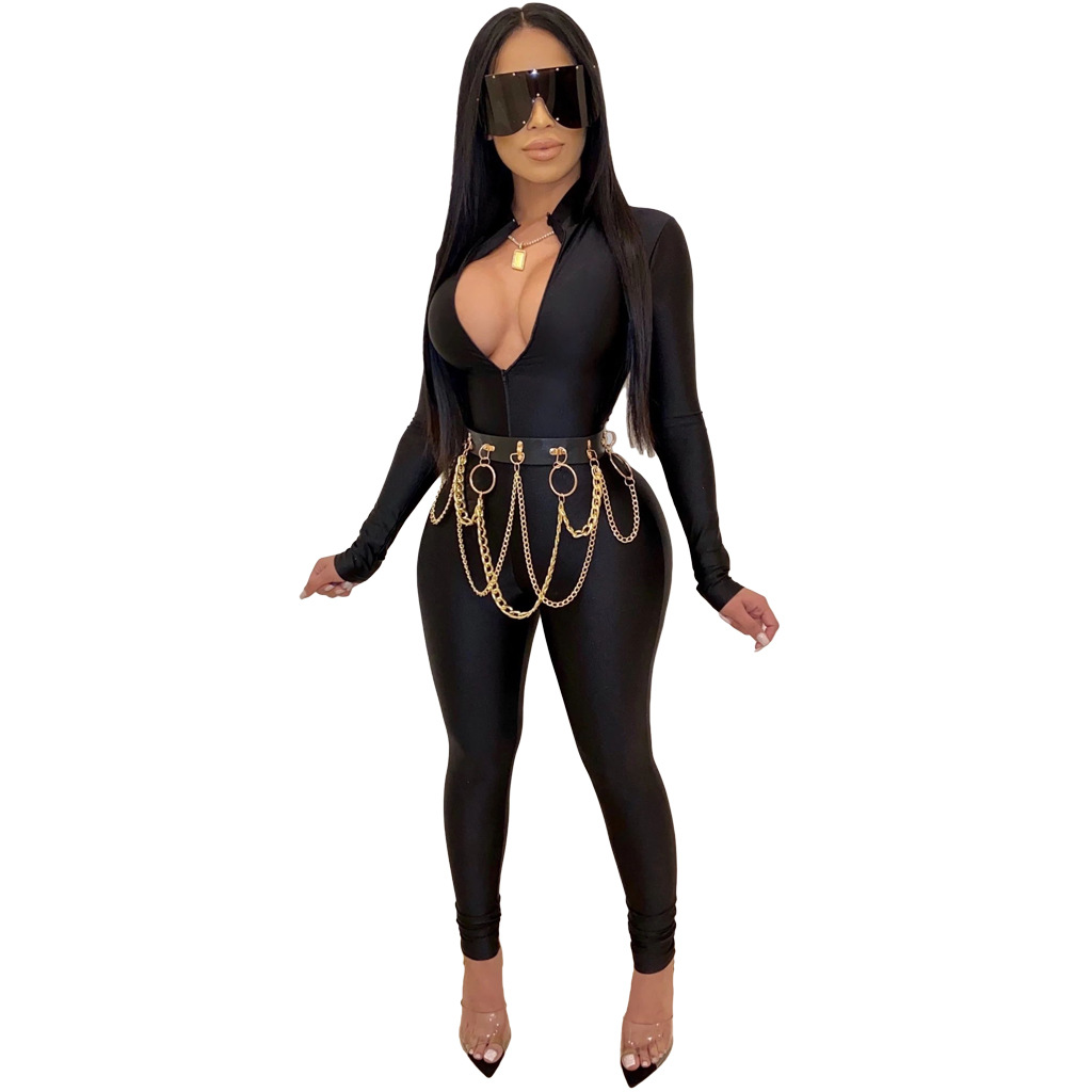 Title 19, Explosive style solid color long-sleeved jumpsuit