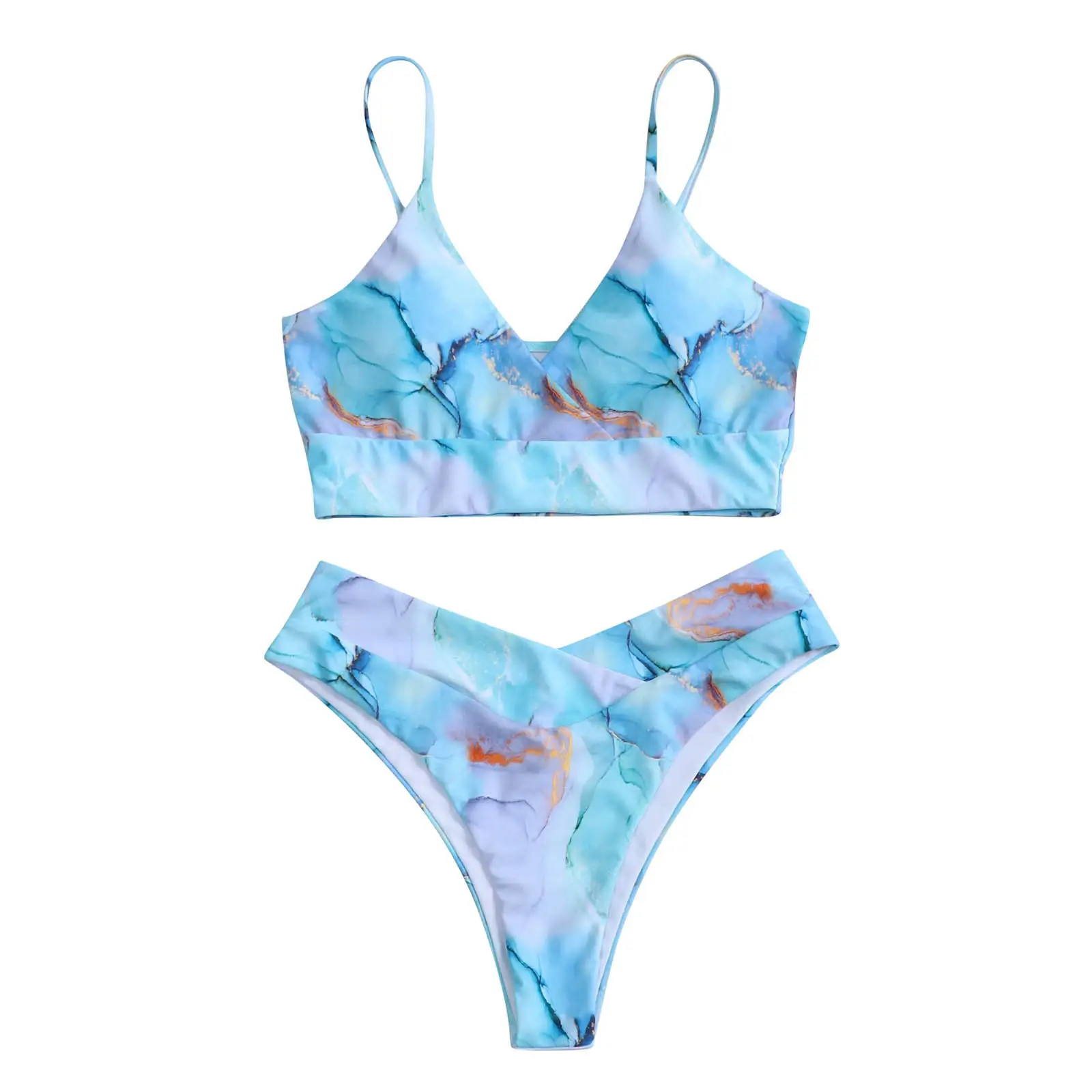 Marble Blooming Split Sexy Bikini Swimsuit