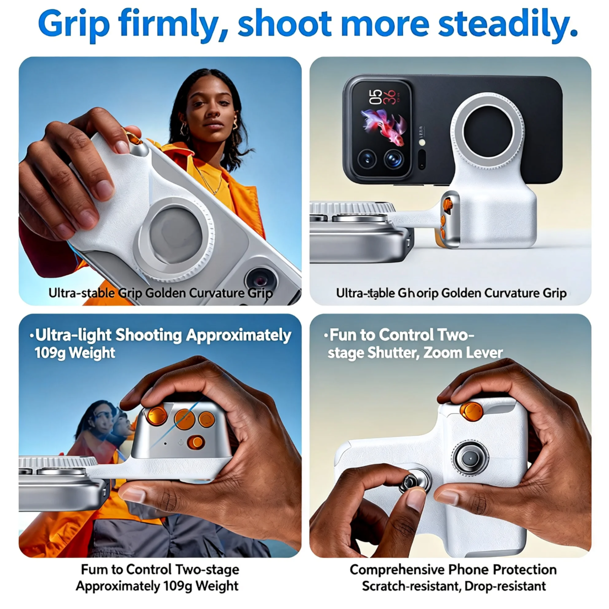 Magnetic Camera Grip Stabilizer With Wireless Remote, Ergonomic Anti-Shake Phone Handle Compatible With MagSafe, Zoom Control Portrait Landscape Switching, 109g Lightweight