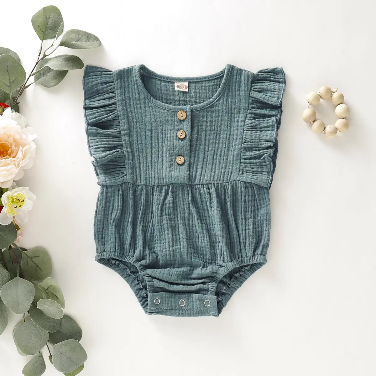 Solid Color Lace Button Triangle Romper