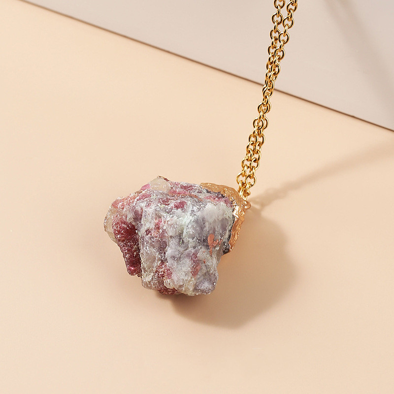 Ladies Gold Plated Necklace Simple Amethyst Pendant