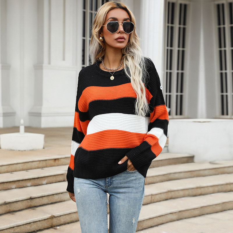 Title 4, Fashion Loose Contrast Color Striped Sweater