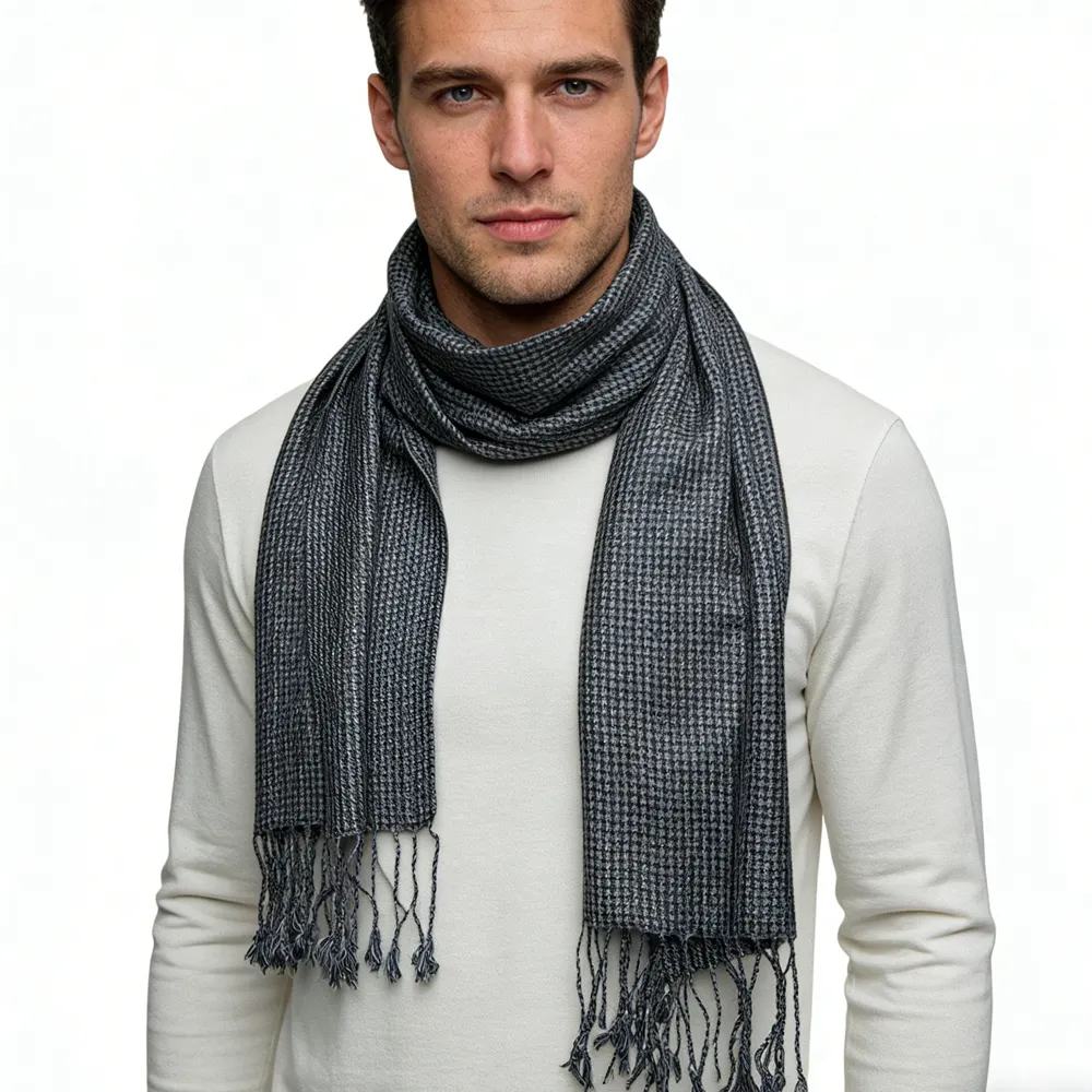Grey Textured Minimalist Tone-on-tone Jacquard Scarf, Luxe