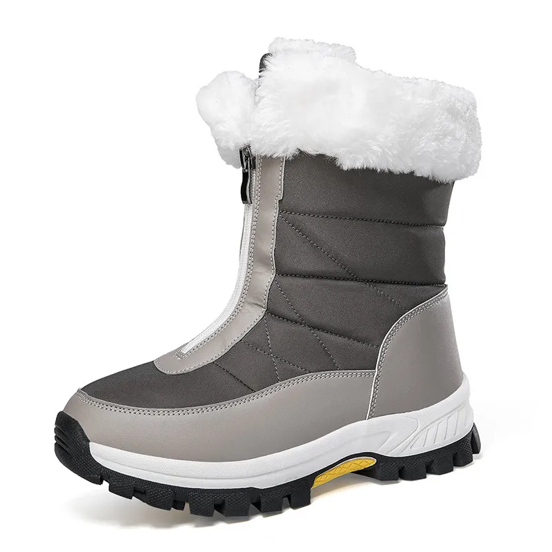 Women's Snow Boots Lightweight Platform Zipper Ankle Boots Winter Keep Warm Plush Shoes Outdoor Thickened High-top Plus Velvet Shoes - Grey