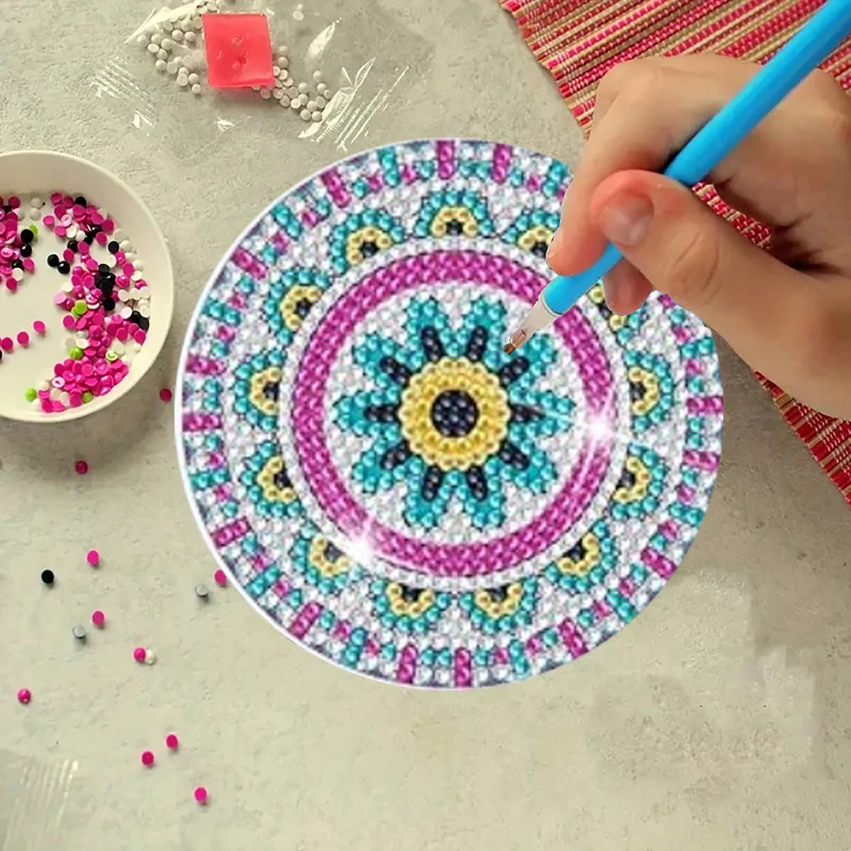 Diamond Art Drawing Coaster With Bracket, DIY Mandala Pattern Diamond Art Coaster, Suitable For Adults And Beginners Diamond Drawing Kit, Diamond Kit Craft Supplies, Exquisite Gifts For Frien
