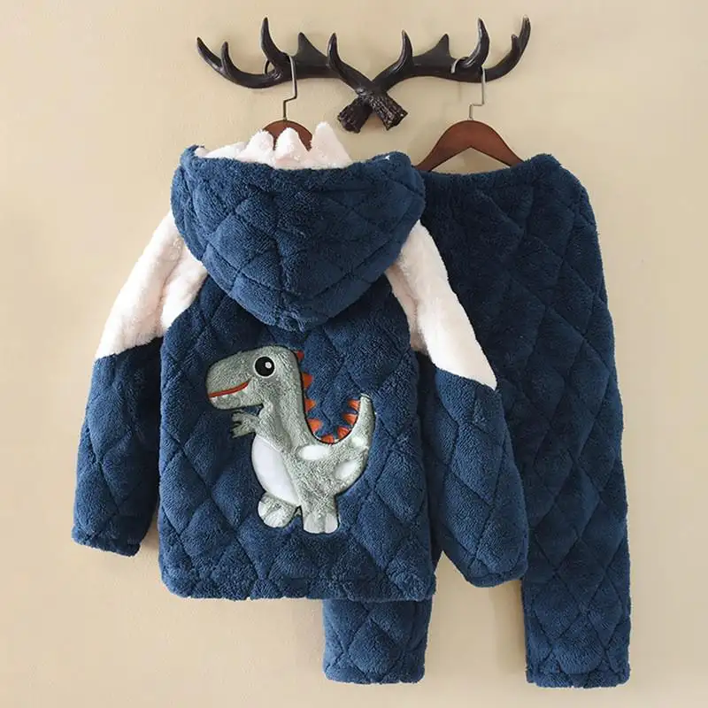 Children's Pajamas Thickened Flannel Three-layer Quilted Plus