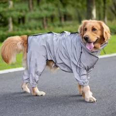 Raincoat Outdoor Waterproof Reflective Coat For Large Dogs And Pets - Grey - View 1