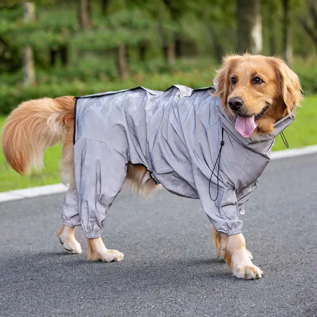 Raincoat Outdoor Waterproof Reflective Coat For Large Dogs And Pets Grey - Shop at LoveMi