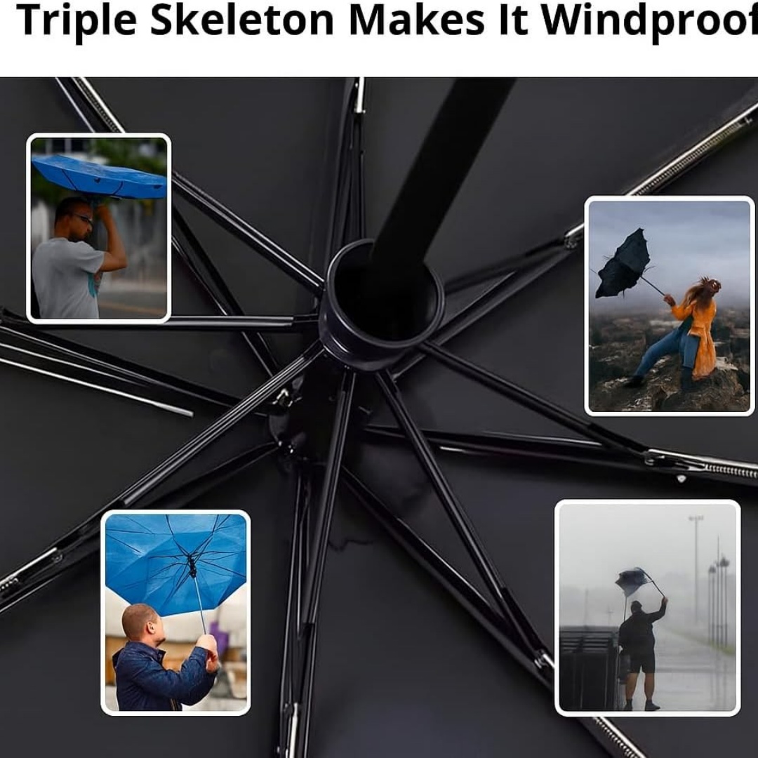UK-30 Bone Windproof 105CM Automatic Umbrella - Black