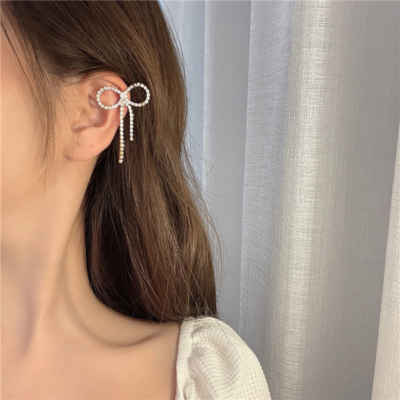 Hole Fairy Forest Super Fairy Rhinestone Tassel Temperament Ear Bone Clip Earrings