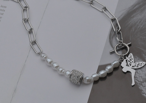 European And American New Stitching Pearl OT Buckle Necklace