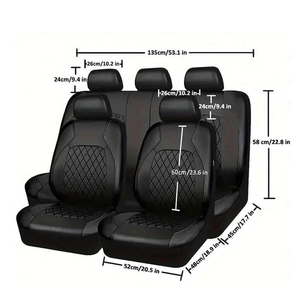 9pcs Full Set Universal PU Leather Seat Covers Protectors Non-Slip — image 4