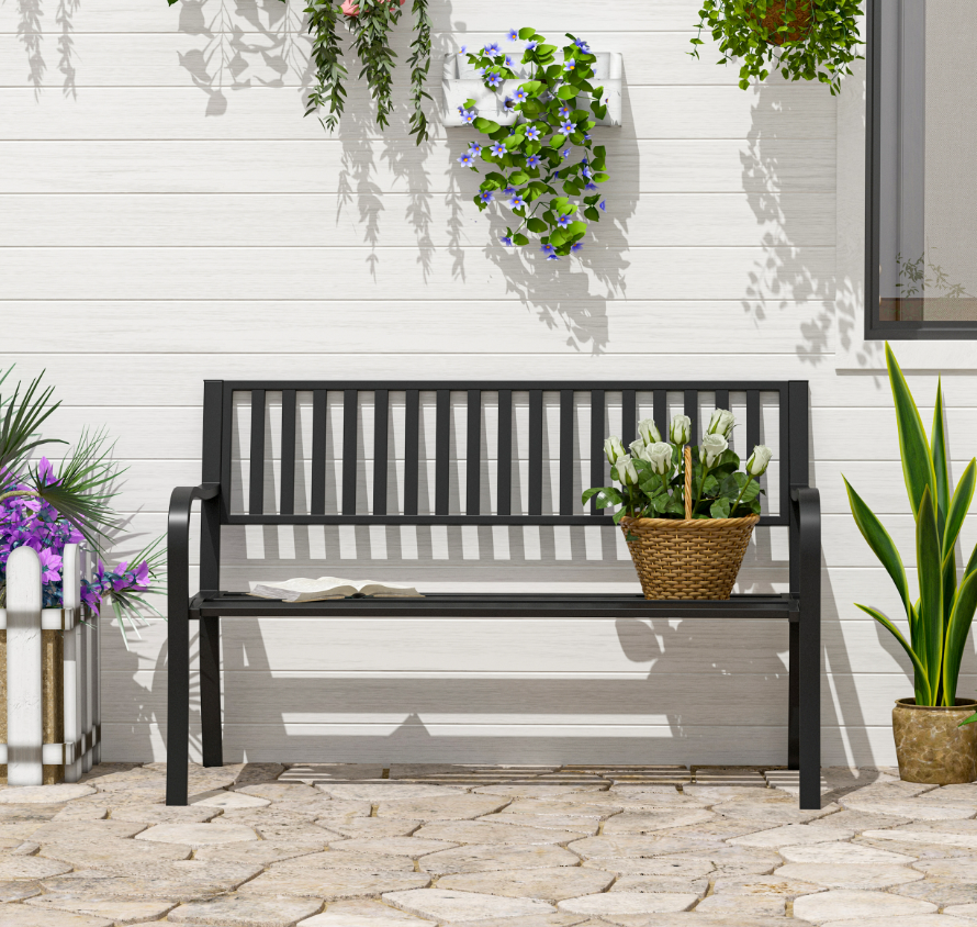 Outdoor Bench Seat with Slatted Metal Design