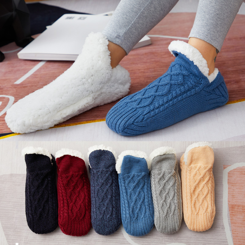 Indoor Floor Socks For Women Men Winter Warmer Thicken Non-slip Unisex Soft  Home Room Short Shoes Fashion Solid Floor Socks