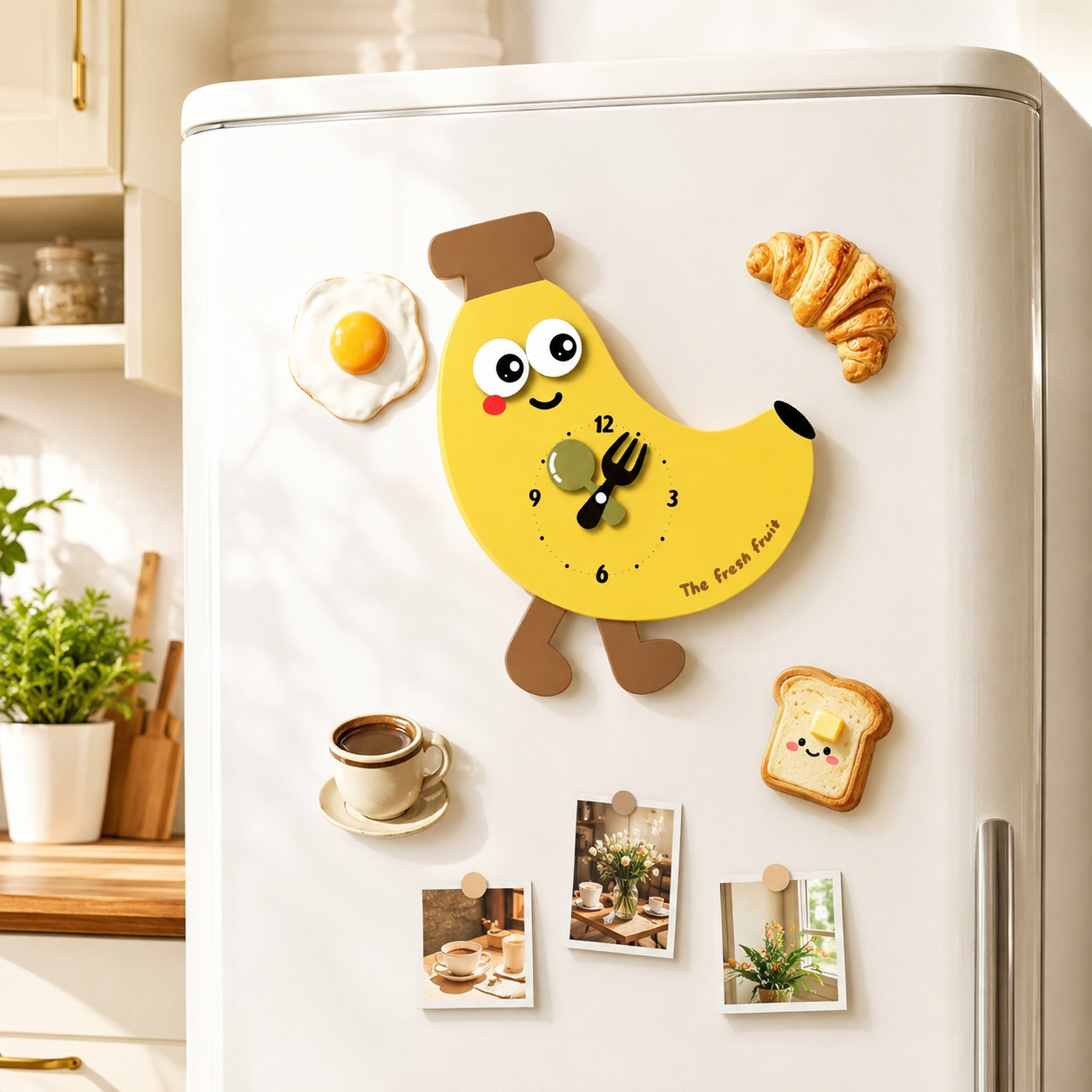 Lovely Fruit Cartoon Silent Kitchen Magnet Clock