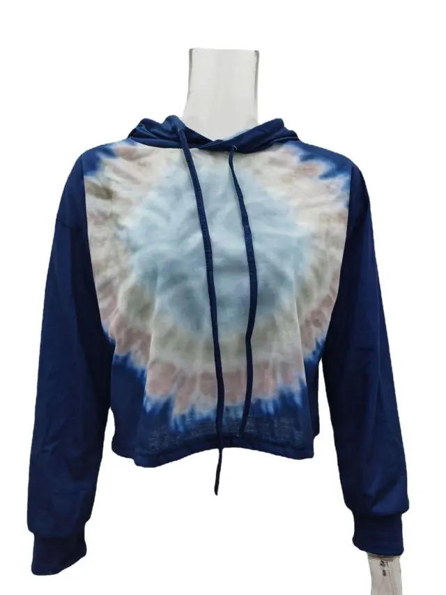 Tie Dye Hoodie Loose Ombre Long Sleeve Top Blue - Shop at LoveMi