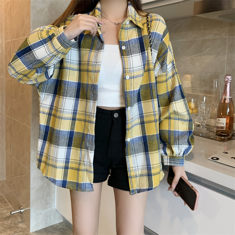 Title 17, Retro Loose Plaid Shirt Women