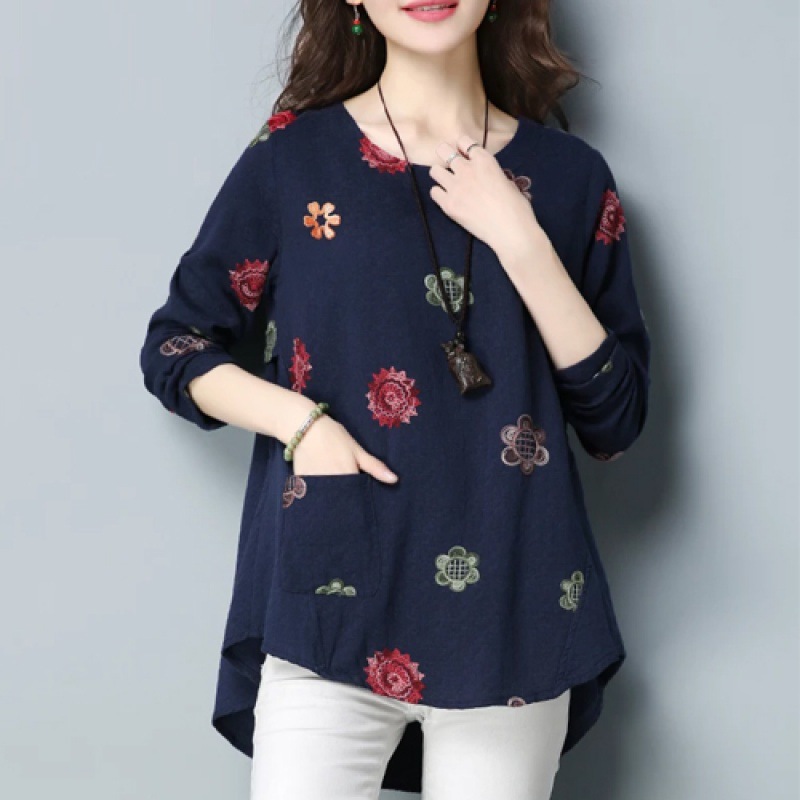 Title 6, Embroidered Cotton And Linen Top Bottoming Shirt