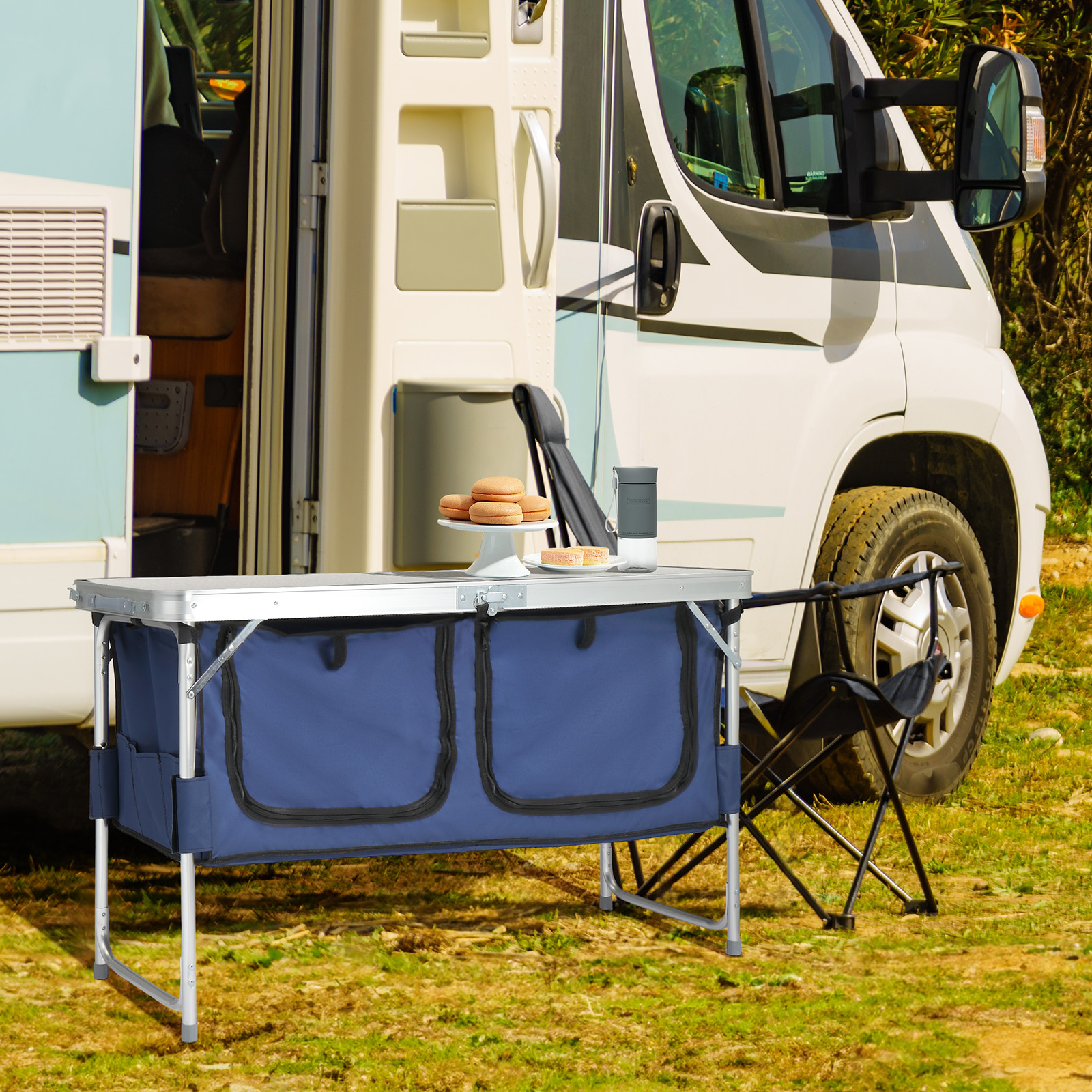 4ft Aluminum Folding Camping Table with Storage