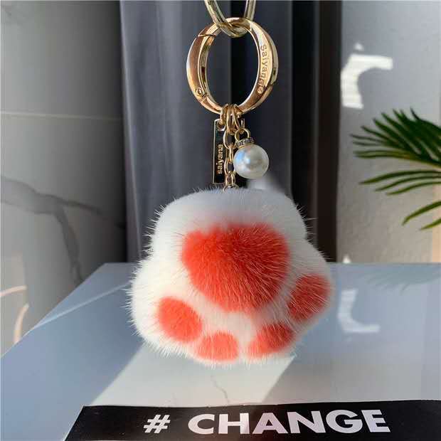 Cat's Claw Fur Ornaments Real Plush Bag Pendant Car Key Chain Ornaments Accessories