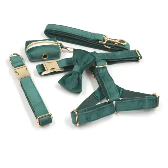 Green Velvet Dog Collar Dog Leash Pet Collar Green Suit - Shop at LoveMi