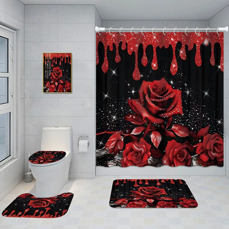 Bathroom Five-piece Set, Shower Curtain, Three-piece Mat Set, Aluminum Alloy Decorative Painting
