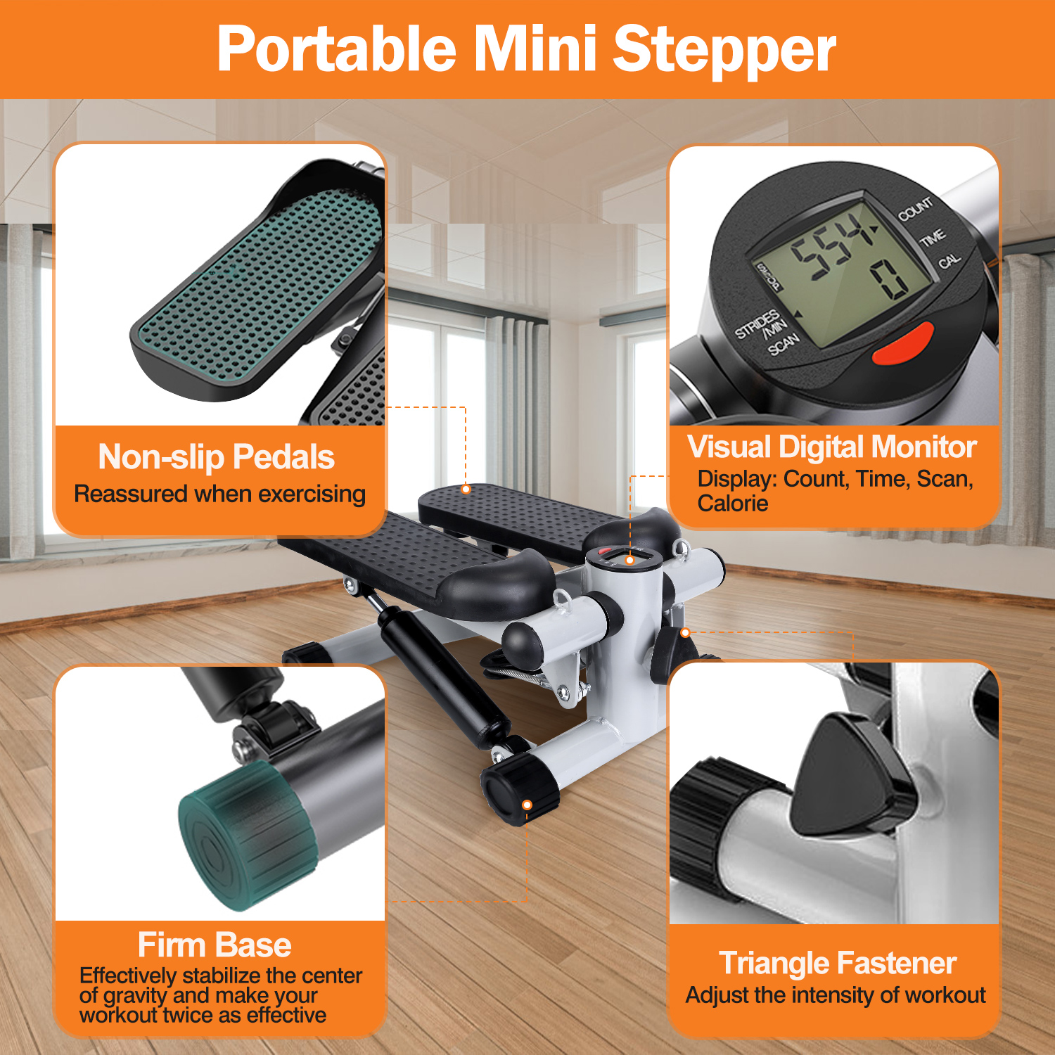 Stepper For Exercise Mini Fitness Stepper With 2 Resistance Bands LCD Monitor Max 330.7LBS Load Stair Stepper Quiet Stepper — foto 6