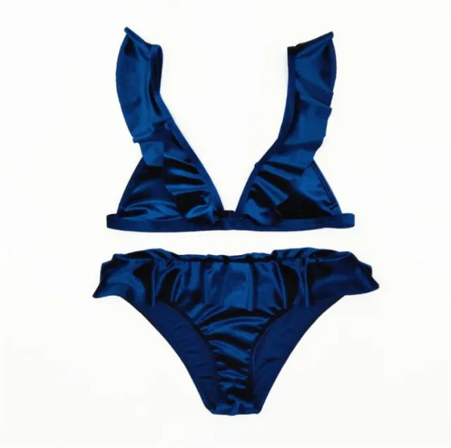 Women Ice Velvet Ruffle Bikini Sets Band Blue - Shop at LoveMi