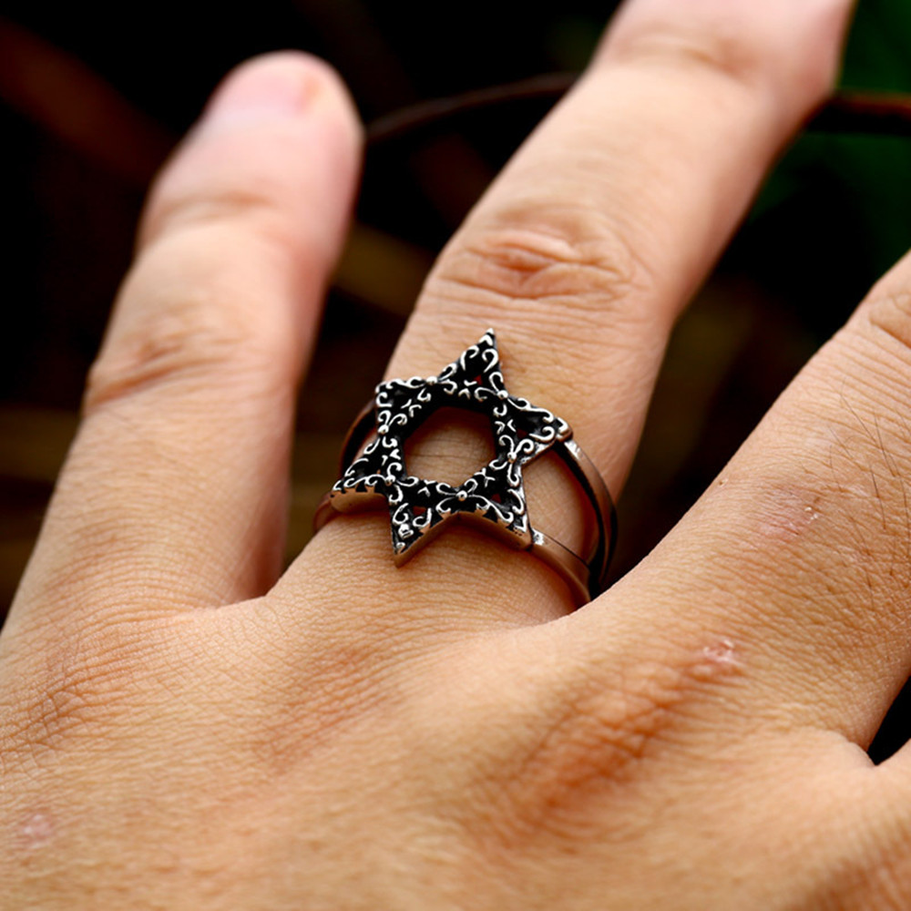 Stainless Steel Retro Hexagram Ring Simple Fashion