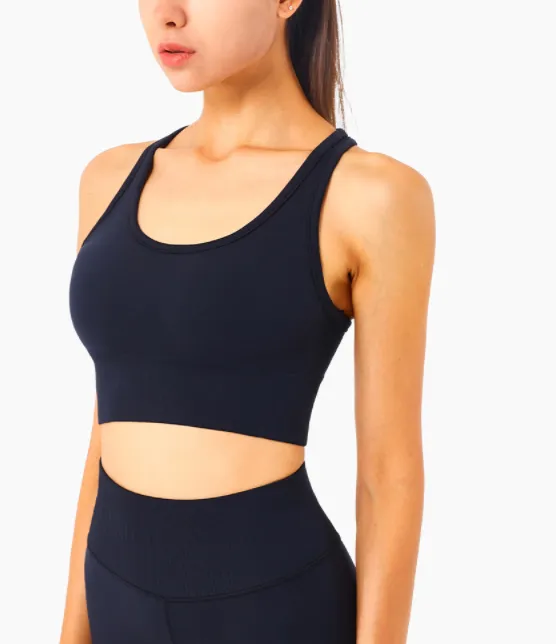 European And American Seamless Lycra Full wrapped Fashion Yoga Bra Cross border Deep U Beauty Back Gather Vest Type Sports Bra Black - Shop at LoveMi
