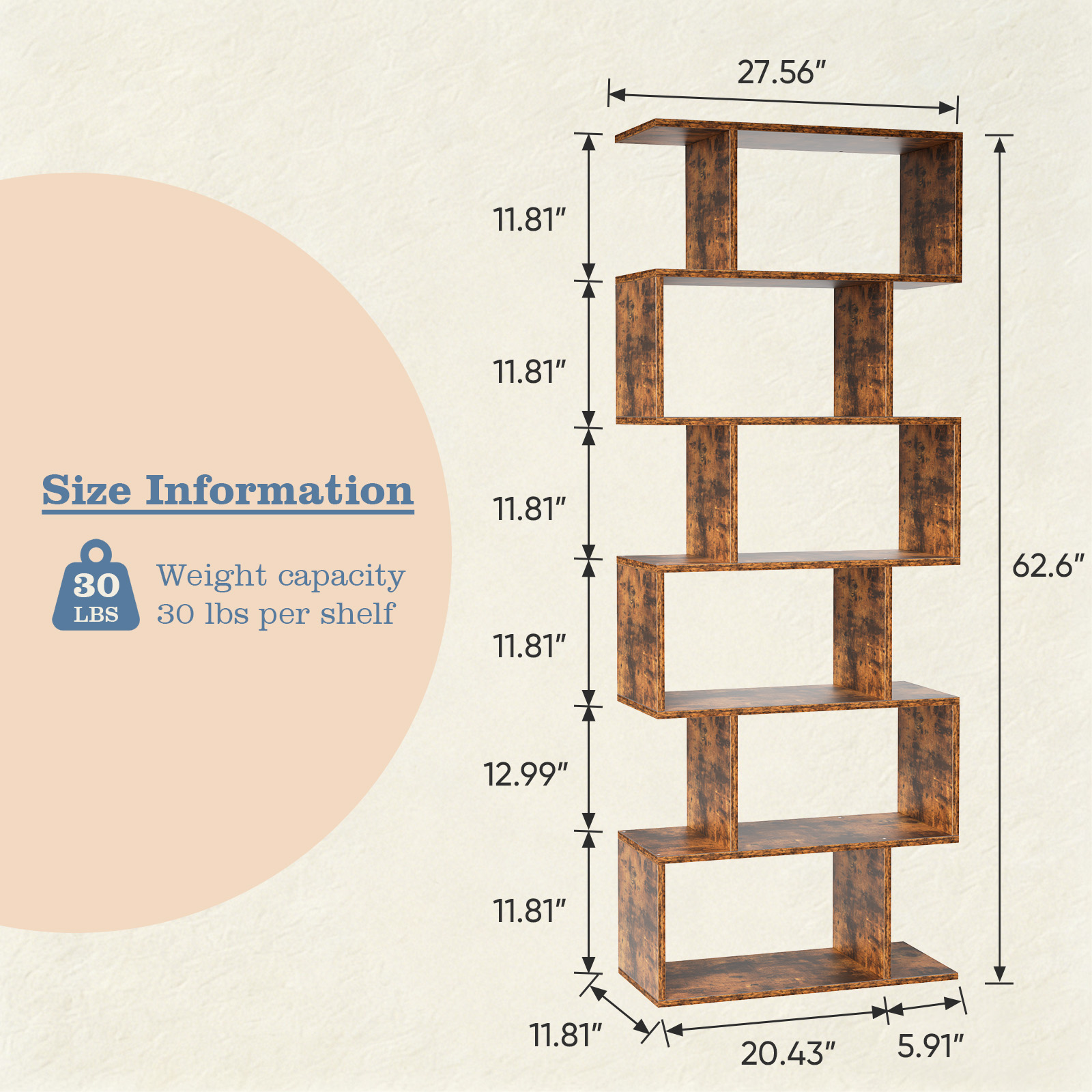 Geometric-shaped Bookshelf, Five-layer S-shaped Modern Bookshelf, Partition-style Bookshelf