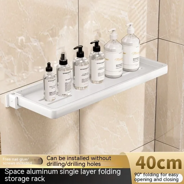 Wall mounted Punch free Foldable Storage Rack White 40X13X3Cm - Shop at LoveMi
