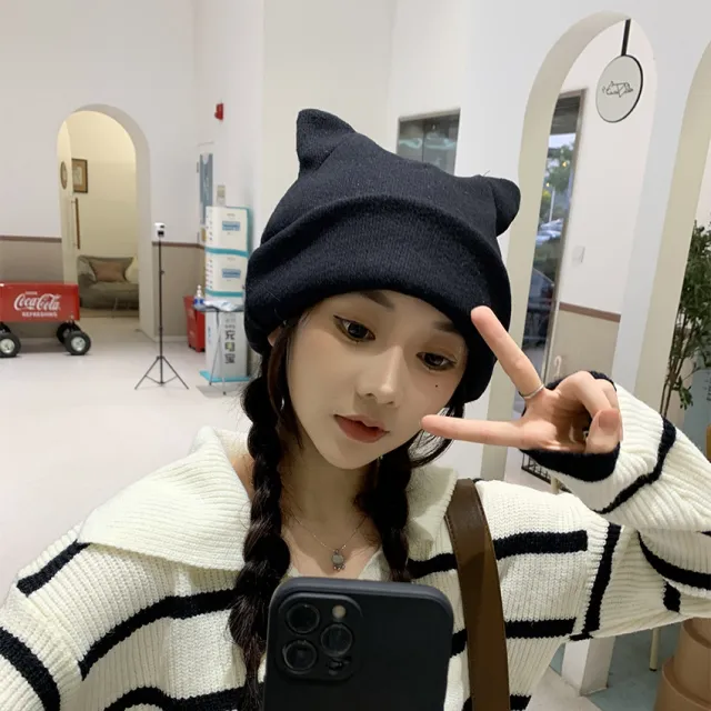 Women's Fashion Warm College Style Ear Hat Black - Shop at LoveMi