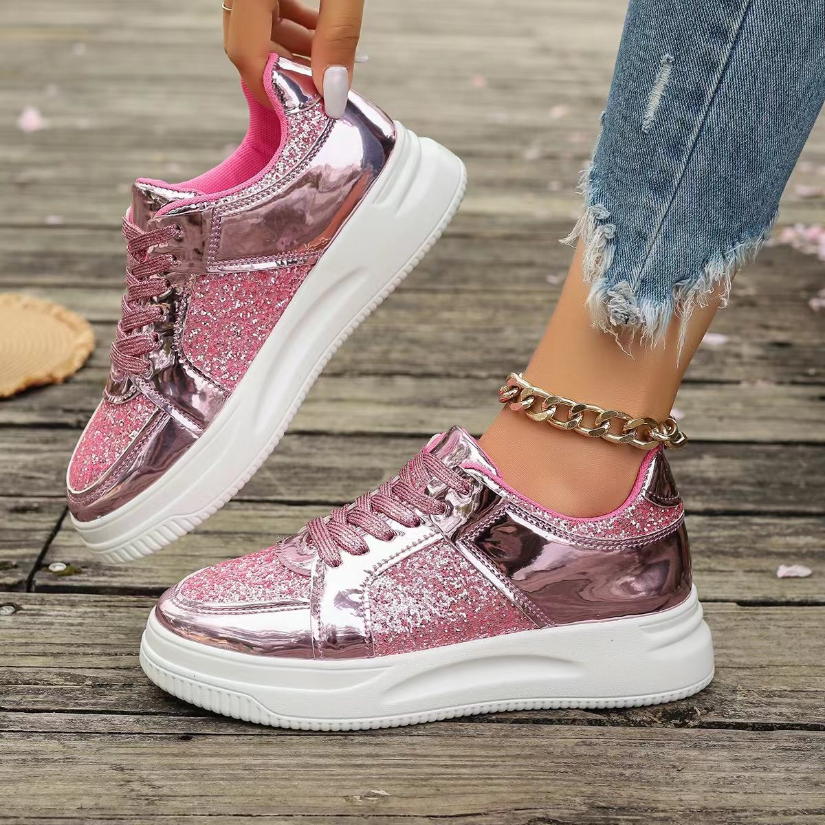 Title 3, Womens fashion lace-up flat shoes with sequin ...