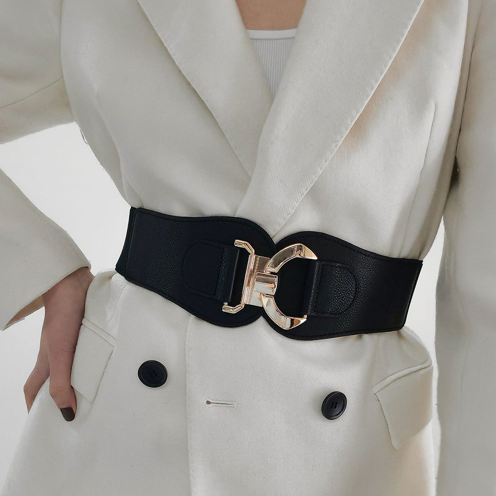 New Autumn And Winter Women's Wide Belt Metal Curved Buckle Belt With Suit Jacket Elastic Elastic Comfortable Waist