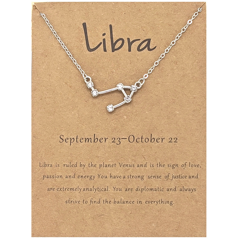 Twelve Constellation Diamond Necklace Ins Brown Card Rhinestone Clavicle Chain