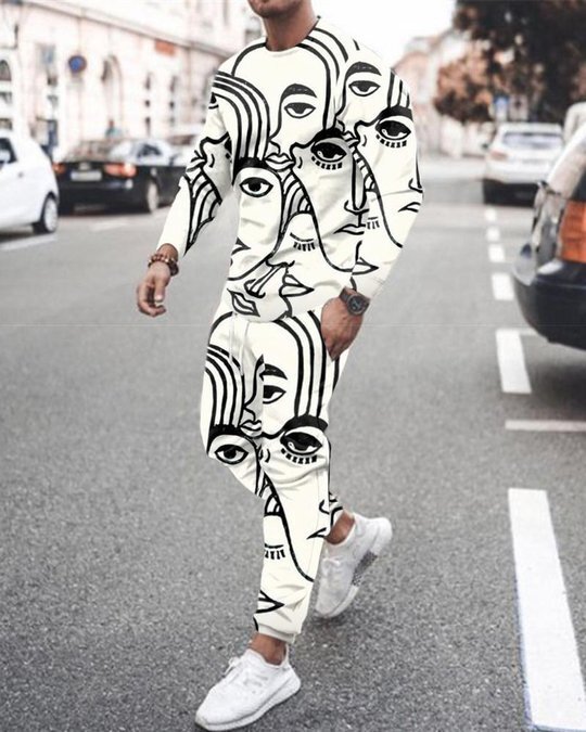 3d Digital Printing Crew Neck Sweater Sports Trousers Suit