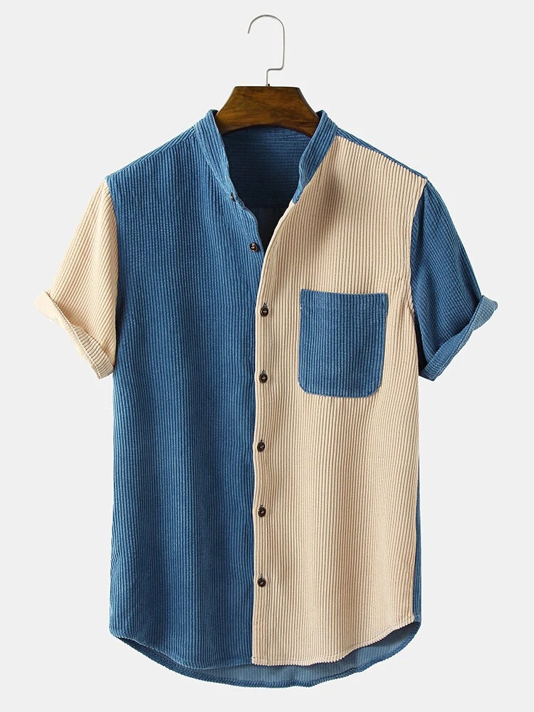 Title 5, Camisa de hombre con cuello alzado a rayas de p...