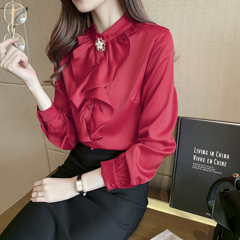 Title 4, Satin Petal Collar Small Design Niche Shirt