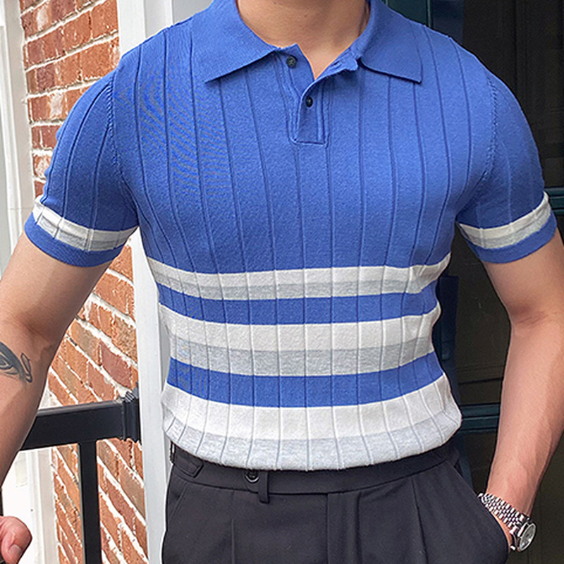 Men's Short-sleeved Sweater Striped Contrast Color