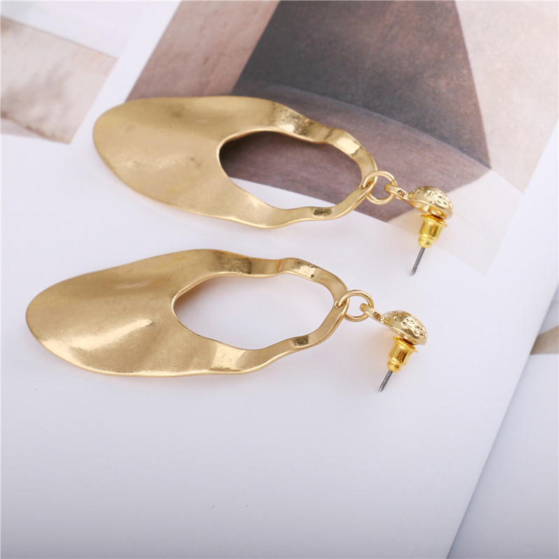 Goose Egg Round Hollow Alloy Stud Earrings Wave Faced Lady Earrings