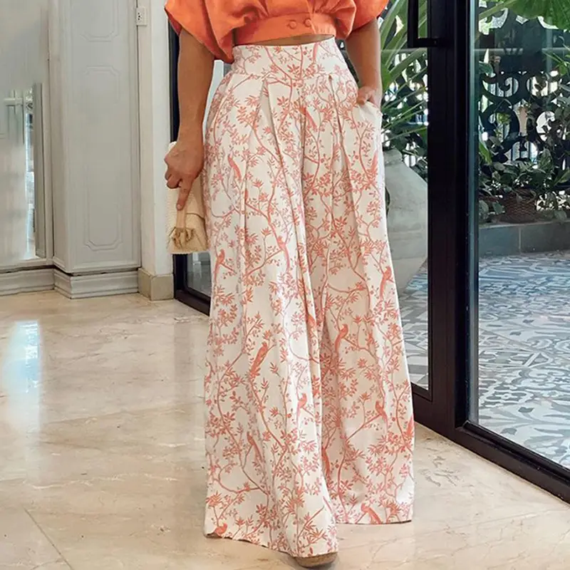 Short Top Casual Commuter Loose Wide Leg Pants Two Piece Set