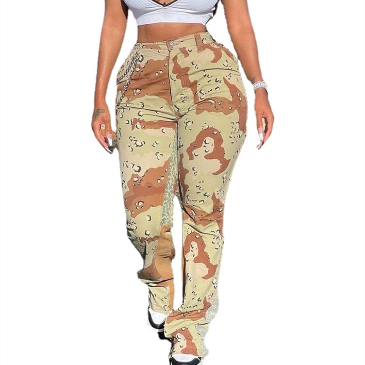 Women's Fashion Camouflage Paneled Pull Up Casual Pants Camouflage - Shop at LoveMi