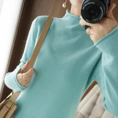 Loose Fashion Long-sleeved Inner Collar Knitted Bottoming Shirt - Green - View 1